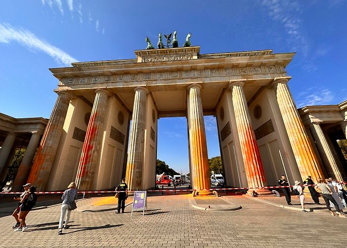 Brandenburg Gate Cleanup of Berlin's Brandenburg Gate after climate protest to be ... photo