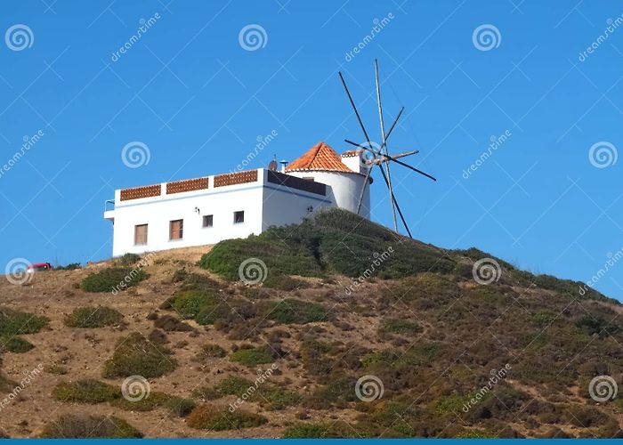 Parque Natural do Sudoeste Alentejano e Costa Vicentina Windmill in Carrapateira at the Alentejo Coast of Portugal Stock ... photo