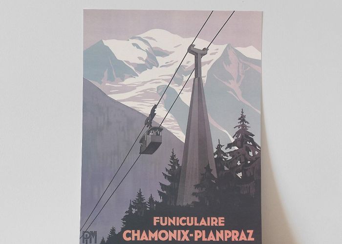 Planpraz - Le Brevent Ski Lift Chamonix France Print, Vintage Ski Poster, Cable Ski Lift, Vintage ... photo